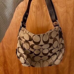 Vintage Coach Tan and Brown Signature Shoulder Bag